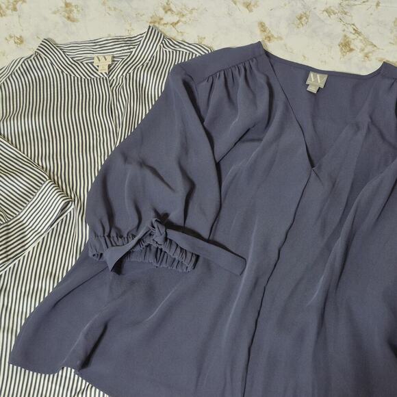 Worthington Womens Size 2X Blouse Lot Of 2 Navy VNeck Striped Mock Neck S/S New - Picture 1 of 15